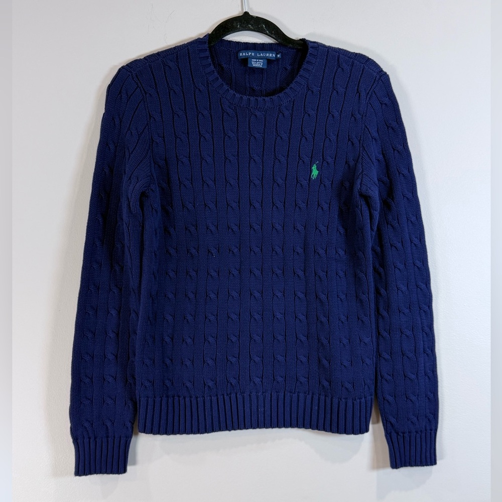 🔥Vintage Ralph Lauren Women’s Navy Cable-Knit Sweater Size M EC🔥